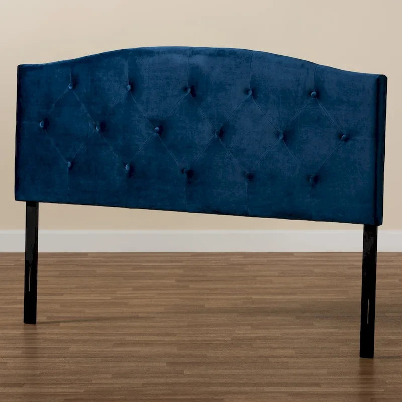 Tête de lit capitonnée en velours cintré bleu marine – Double / Grand / Très grand