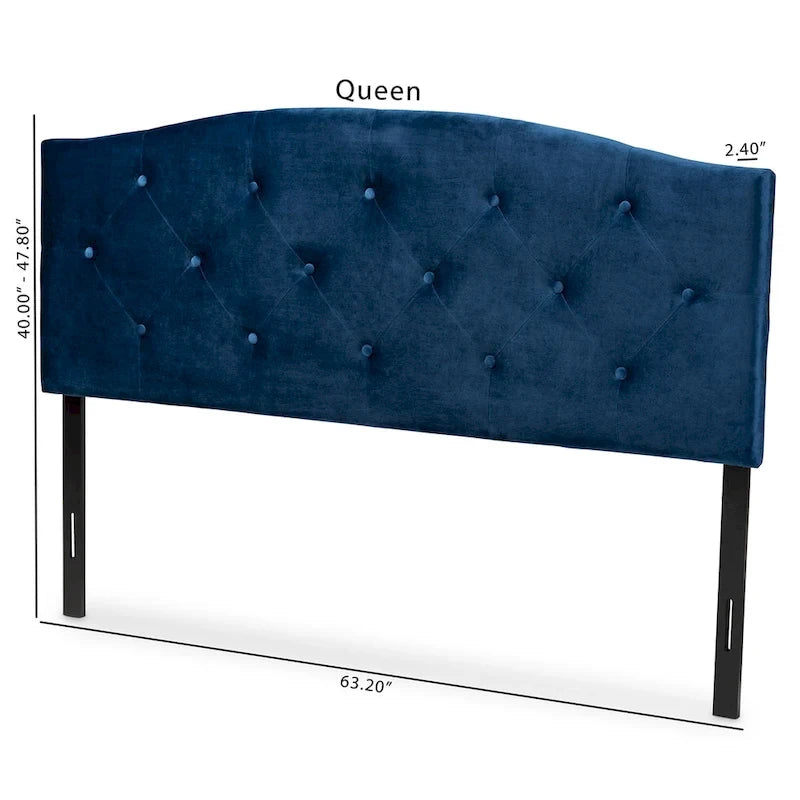 Tête de lit capitonnée en velours cintré bleu marine – Double / Grand / Très grand