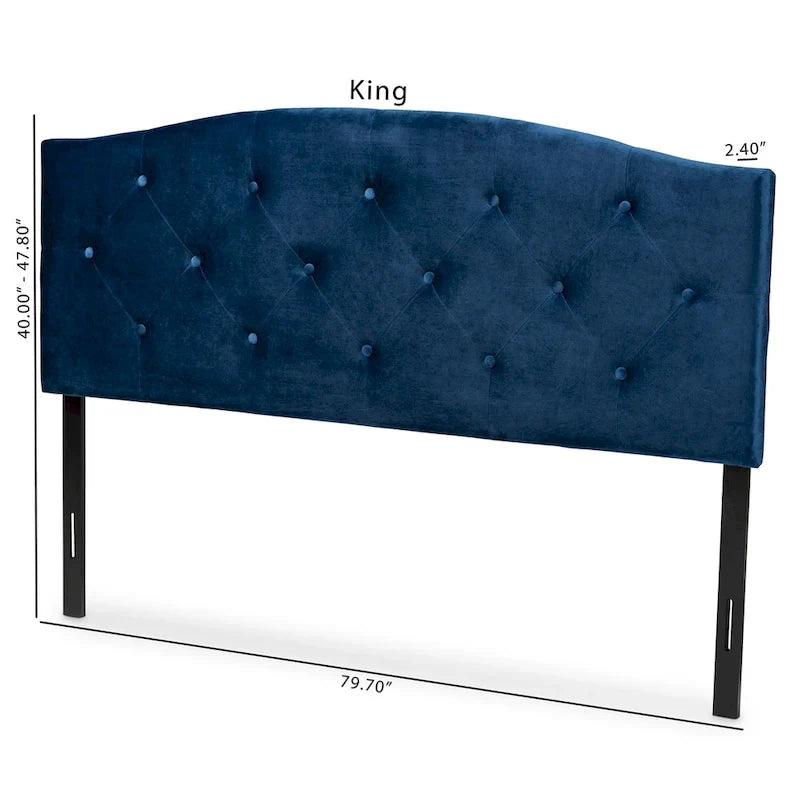 Tête de lit capitonnée en velours cintré bleu marine – Double / Grand / Très grand