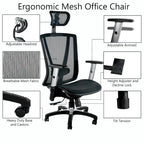Fauteuil de bureau ergonomique ErgoMax Office entièrement maillé, réglable en hauteur, marron, avec accoudoirs et appui-tête, hauteur maximale de 132 cm