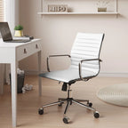 Chaise de bureau en similicuir côtelé avec structure chromée, accoudoirs en L et piètement pivotant – Gris / Blanc / Terre cuite / Vert / Marron / Noir / Bleu marine / Doré et bleu marine / Doré et noir / Doré et blanc, pour 1 personne