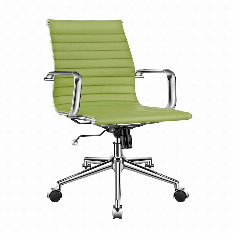 Chaise de bureau en similicuir côtelé avec structure chromée, accoudoirs en L et piètement pivotant – Gris / Blanc / Terre cuite / Vert / Marron / Noir / Bleu marine / Doré et bleu marine / Doré et noir / Doré et blanc, pour 1 personne