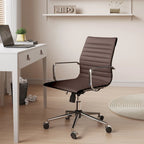 Chaise de bureau en similicuir côtelé avec structure chromée, accoudoirs en L et piètement pivotant – Gris / Blanc / Terre cuite / Vert / Marron / Noir / Bleu marine / Doré et bleu marine / Doré et noir / Doré et blanc, pour 1 personne