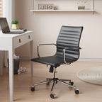 Chaise de bureau en similicuir côtelé avec structure chromée, accoudoirs en L et piètement pivotant – Gris / Blanc / Terre cuite / Vert / Marron / Noir / Bleu marine / Doré et bleu marine / Doré et noir / Doré et blanc, pour 1 personne