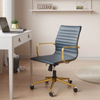 Chaise de bureau en similicuir côtelé avec structure chromée, accoudoirs en L et piètement pivotant – Gris / Blanc / Terre cuite / Vert / Marron / Noir / Bleu marine / Doré et bleu marine / Doré et noir / Doré et blanc, pour 1 personne