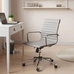 Chaise de bureau en similicuir côtelé avec structure chromée, accoudoirs en L et piètement pivotant – Gris / Blanc / Terre cuite / Vert / Marron / Noir / Bleu marine / Doré et bleu marine / Doré et noir / Doré et blanc, pour 1 personne