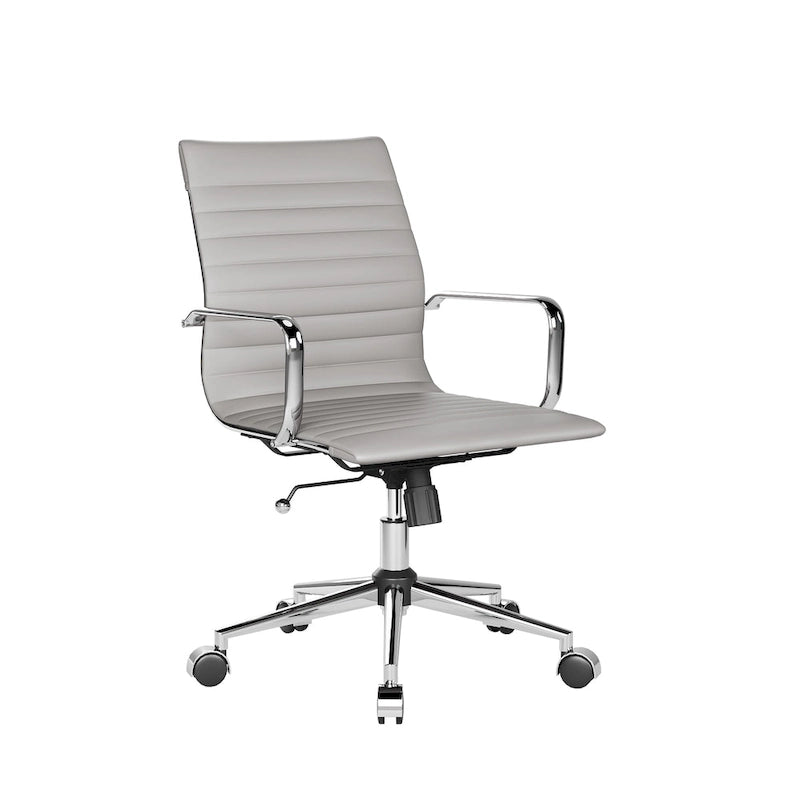 Chaise de bureau en similicuir côtelé avec structure chromée, accoudoirs en L et piètement pivotant – Gris / Blanc / Terre cuite / Vert / Marron / Noir / Bleu marine / Doré et bleu marine / Doré et noir / Doré et blanc, pour 1 personne