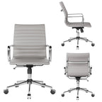 Chaise de bureau en similicuir côtelé avec structure chromée, accoudoirs en L et piètement pivotant – Gris / Blanc / Terre cuite / Vert / Marron / Noir / Bleu marine / Doré et bleu marine / Doré et noir / Doré et blanc, pour 1 personne