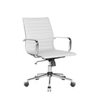 Chaise de bureau en similicuir côtelé avec structure chromée, accoudoirs en L et piètement pivotant – Gris / Blanc / Terre cuite / Vert / Marron / Noir / Bleu marine / Doré et bleu marine / Doré et noir / Doré et blanc, pour 1 personne