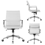 Chaise de bureau en similicuir côtelé avec structure chromée, accoudoirs en L et piètement pivotant – Gris / Blanc / Terre cuite / Vert / Marron / Noir / Bleu marine / Doré et bleu marine / Doré et noir / Doré et blanc, pour 1 personne