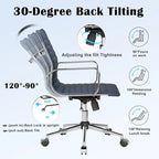 Chaise de bureau en similicuir côtelé avec structure chromée, accoudoirs en L et piètement pivotant – Gris / Blanc / Terre cuite / Vert / Marron / Noir / Bleu marine / Doré et bleu marine / Doré et noir / Doré et blanc, pour 1 personne