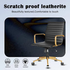 Chaise de bureau en similicuir côtelé avec structure chromée, accoudoirs en L et piètement pivotant – Gris / Blanc / Terre cuite / Vert / Marron / Noir / Bleu marine / Doré et bleu marine / Doré et noir / Doré et blanc, pour 1 personne