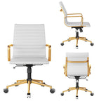 Chaise de bureau en similicuir côtelé avec structure chromée, accoudoirs en L et piètement pivotant – Gris / Blanc / Terre cuite / Vert / Marron / Noir / Bleu marine / Doré et bleu marine / Doré et noir / Doré et blanc, pour 1 personne