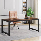 Grand bureau de 180 cm avec cadre en acier robuste et pieds réglables – Marron rustique / Noir, pour 1 personne