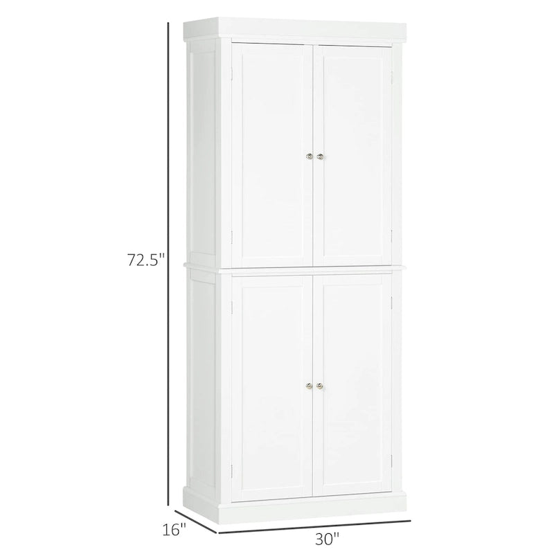 Black / White Freestanding 4-Door Kitchen Pantry Cabinet with 6-Tier Shelves – Single Unit