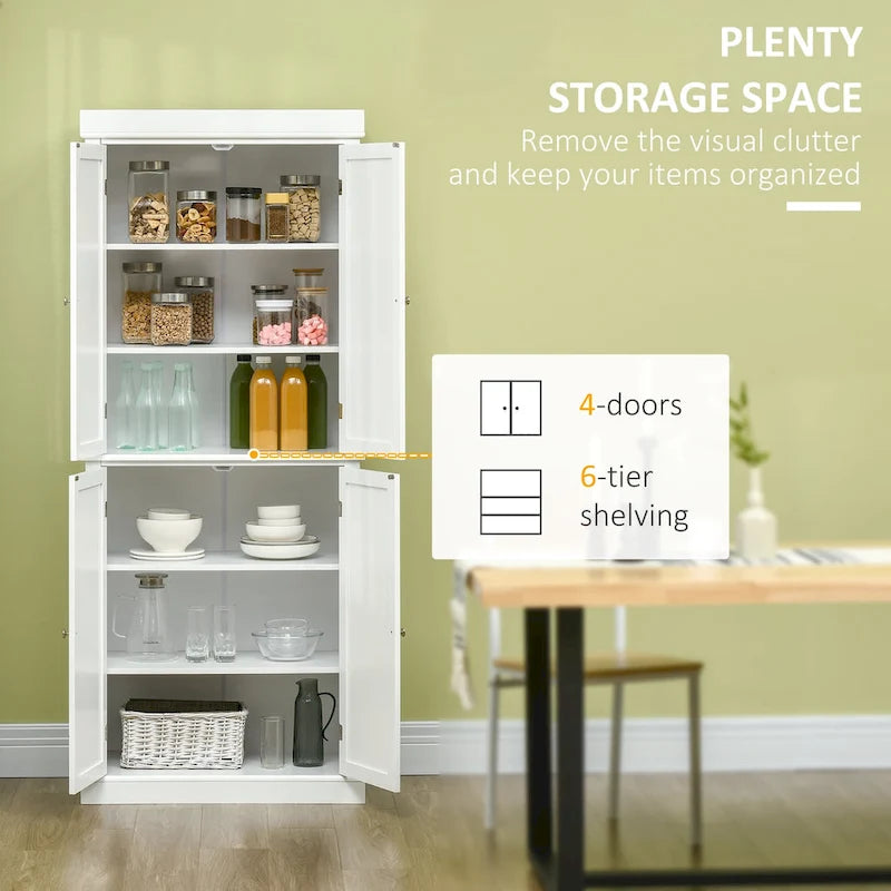 Meuble de Rangement/Garde-Manger de Cuisine Autoportant 4 Portes Noir/Blanc avec 6 Étagères – Unité Simple