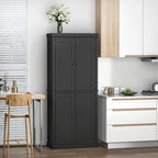 Meuble de Rangement/Garde-Manger de Cuisine Autoportant 4 Portes Noir/Blanc avec 6 Étagères – Unité Simple