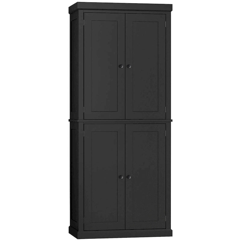 Meuble de Rangement/Garde-Manger de Cuisine Autoportant 4 Portes Noir/Blanc avec 6 Étagères – Unité Simple