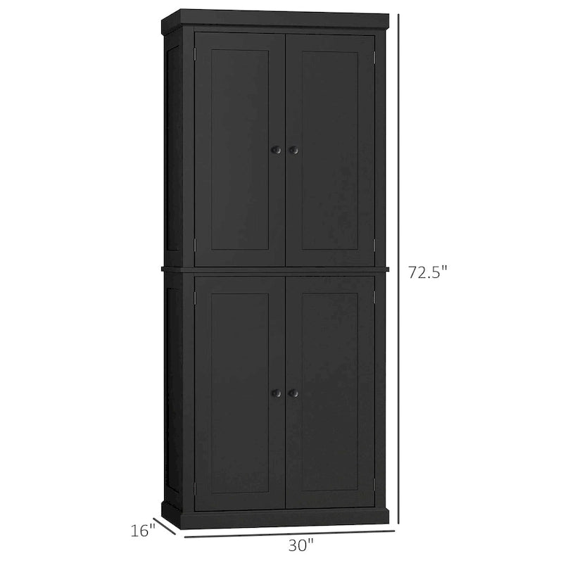 Meuble de Rangement/Garde-Manger de Cuisine Autoportant 4 Portes Noir/Blanc avec 6 Étagères – Unité Simple