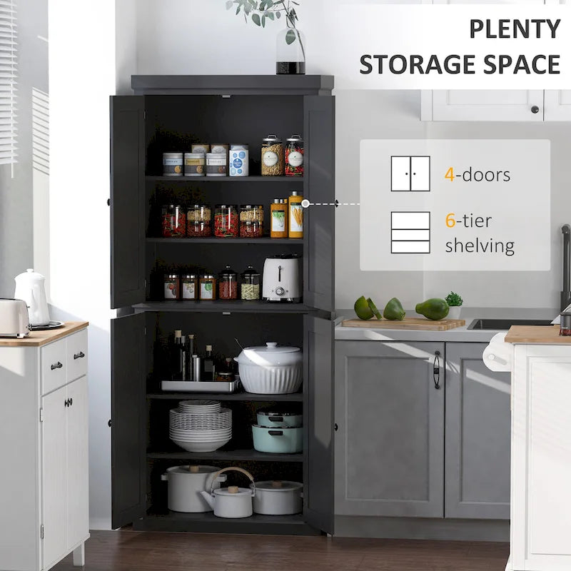 Meuble de Rangement/Garde-Manger de Cuisine Autoportant 4 Portes Noir/Blanc avec 6 Étagères – Unité Simple