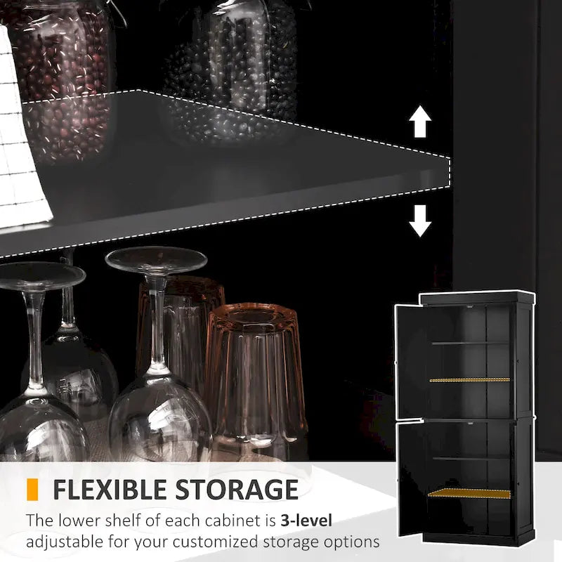 Meuble de Rangement/Garde-Manger de Cuisine Autoportant 4 Portes Noir/Blanc avec 6 Étagères – Unité Simple