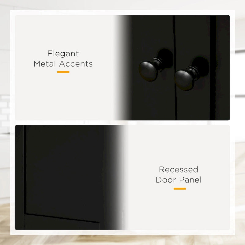 Meuble de Rangement/Garde-Manger de Cuisine Autoportant 4 Portes Noir/Blanc avec 6 Étagères – Unité Simple