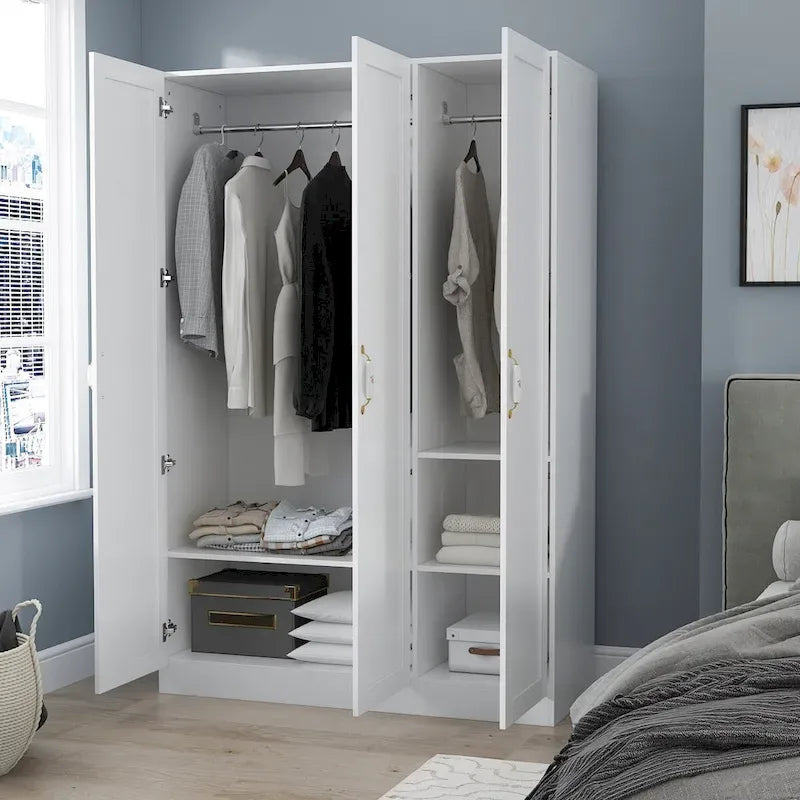 White 2-Door Wardrobe with Hanging Rod and Shelves – Single Use
