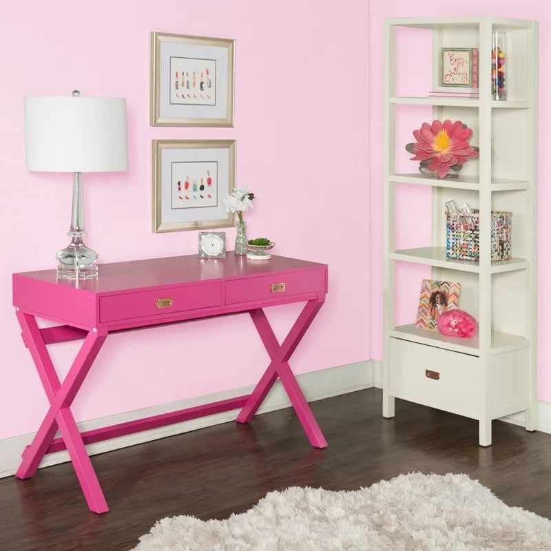 Bureau rectangulaire rose / rose clair avec 2 tiroirs et pieds en X – Monoplace