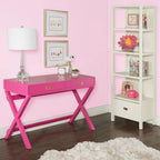 Bureau rectangulaire rose / rose clair avec 2 tiroirs et pieds en X – Monoplace