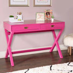 Bureau rectangulaire rose / rose clair avec 2 tiroirs et pieds en X – Monoplace