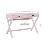 Bureau rectangulaire rose / rose clair avec 2 tiroirs et pieds en X – Monoplace