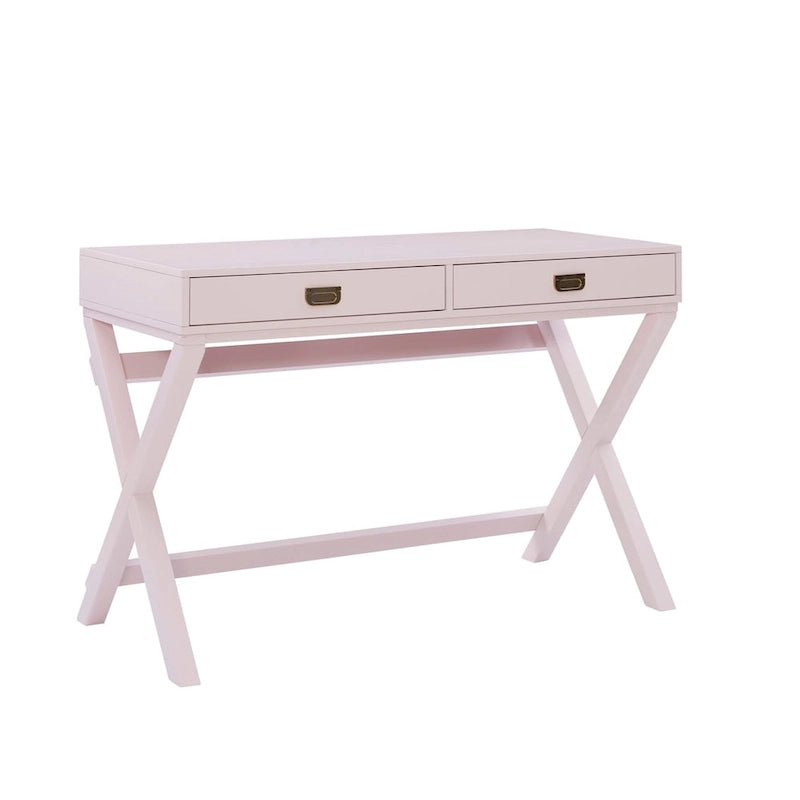 Bureau rectangulaire rose / rose clair avec 2 tiroirs et pieds en X – Monoplace