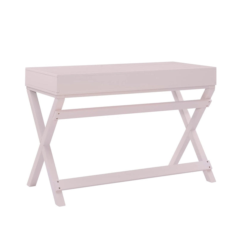 Bureau rectangulaire rose / rose clair avec 2 tiroirs et pieds en X – Monoplace