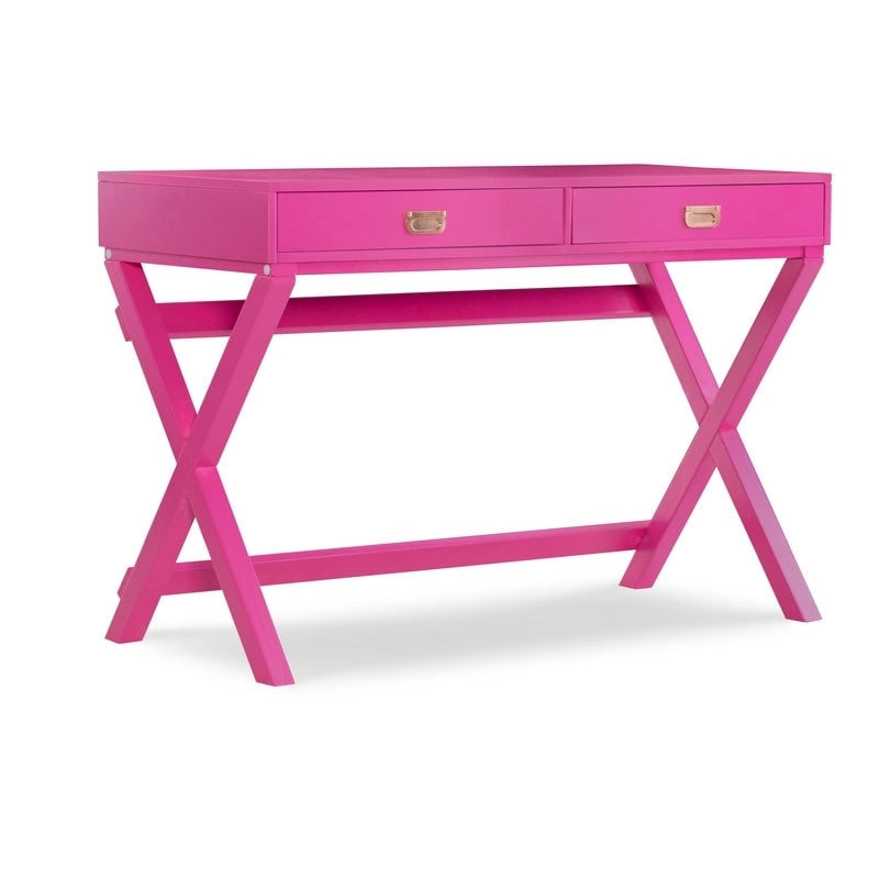 Bureau rectangulaire rose / rose clair avec 2 tiroirs et pieds en X – Monoplace