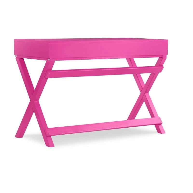 Bureau rectangulaire rose / rose clair avec 2 tiroirs et pieds en X – Monoplace