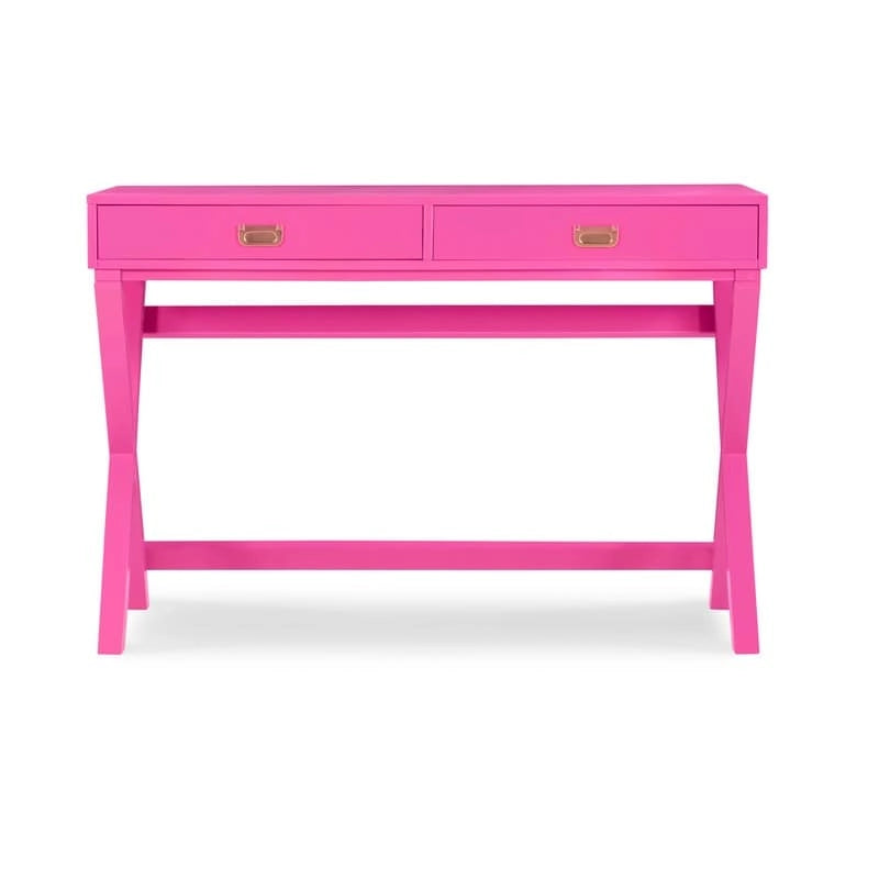 Bureau rectangulaire rose / rose clair avec 2 tiroirs et pieds en X – Monoplace