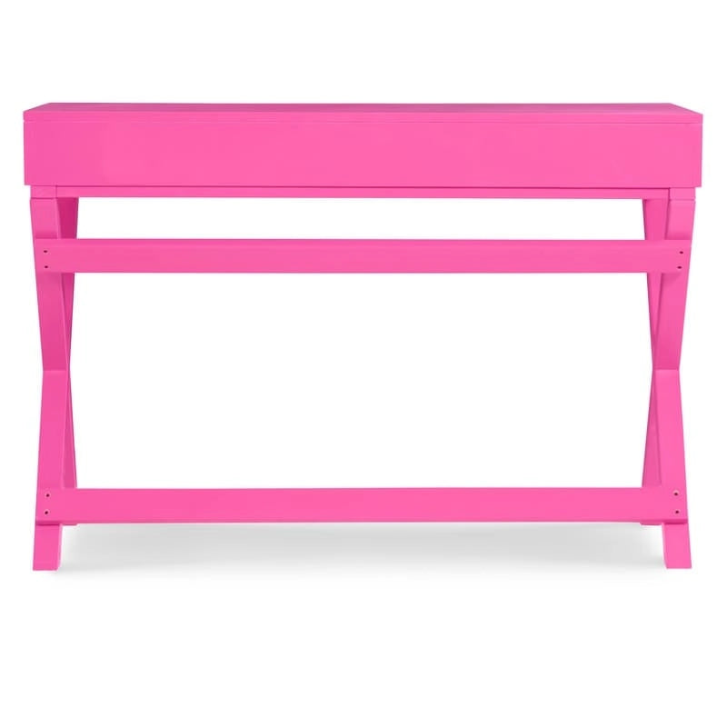 Bureau rectangulaire rose / rose clair avec 2 tiroirs et pieds en X – Monoplace
