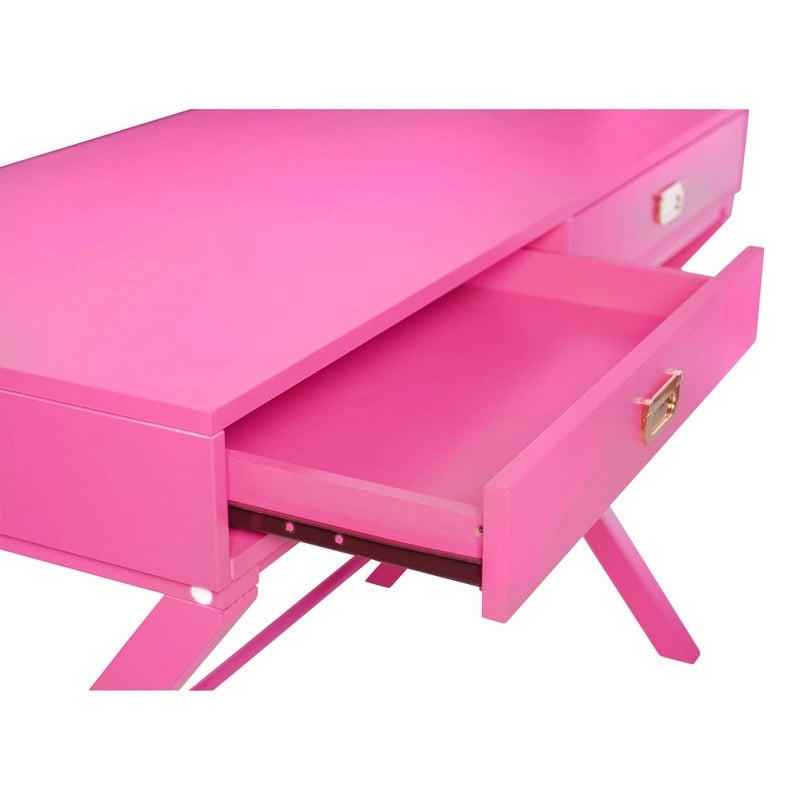 Bureau rectangulaire rose / rose clair avec 2 tiroirs et pieds en X – Monoplace