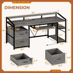 Bureau d'ordinateur d'angle 160 cm (63 po) avec lumières DEL, prise de courant, tiroir classeur et tablette pour clavier – Pour une personne – Brun/Gris/Noir