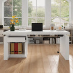 Bureau blanc réglable en hauteur électrique avec meuble de rangement latéral – Un seul utilisateur