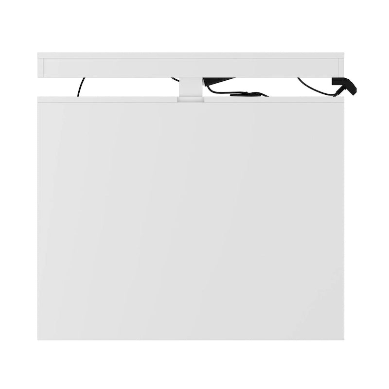 Bureau blanc réglable en hauteur électrique avec meuble de rangement latéral – Un seul utilisateur
