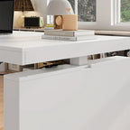 Bureau blanc réglable en hauteur électrique avec meuble de rangement latéral – Un seul utilisateur
