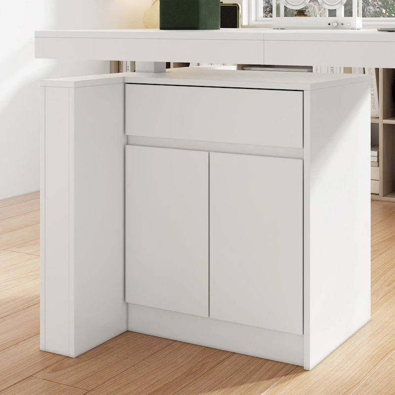 Bureau blanc réglable en hauteur électrique avec meuble de rangement latéral – Un seul utilisateur