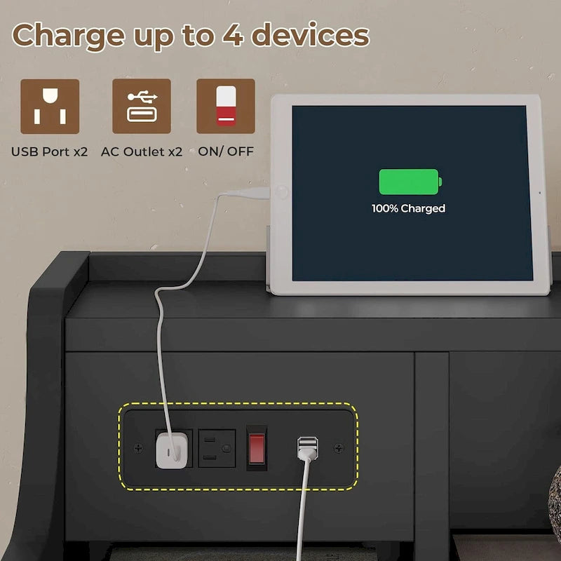 Table de chevet à 3 tiroirs avec station de charge intégrée et étagère ouverte – Blanc / Rose / Gris / Noir, pour 1 personne