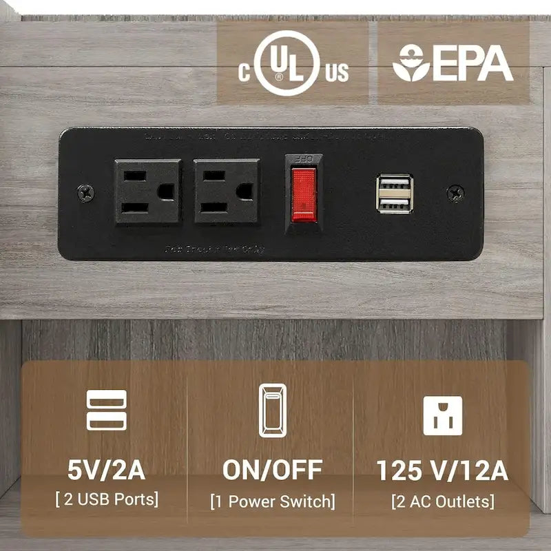 Table de chevet à 3 tiroirs avec station de charge intégrée et étagère ouverte – Blanc / Rose / Gris / Noir, pour 1 personne