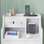 Table de chevet à 3 tiroirs avec station de charge intégrée et étagère ouverte – Blanc / Rose / Gris / Noir, pour 1 personne