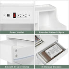 Table de chevet à 3 tiroirs avec station de charge intégrée et étagère ouverte – Blanc / Rose / Gris / Noir, pour 1 personne