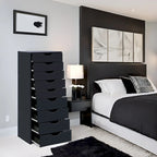 Narrow Wooden 9-Drawer Cabinet with Smooth-Glide Drawers and Top Storage Shelf