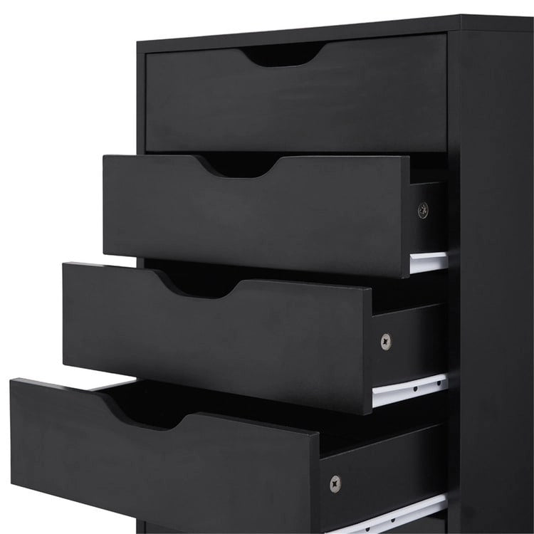 Commode en bois étroite noire/grise/blanche à 9 tiroirs avec étagère de rangement supérieure – Unité individuelle