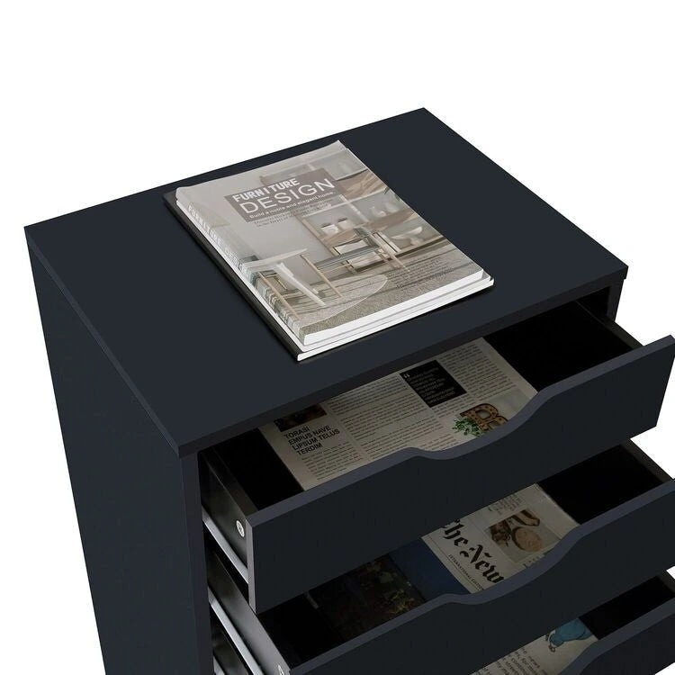 Commode en bois étroite noire/grise/blanche à 9 tiroirs avec étagère de rangement supérieure – Unité individuelle